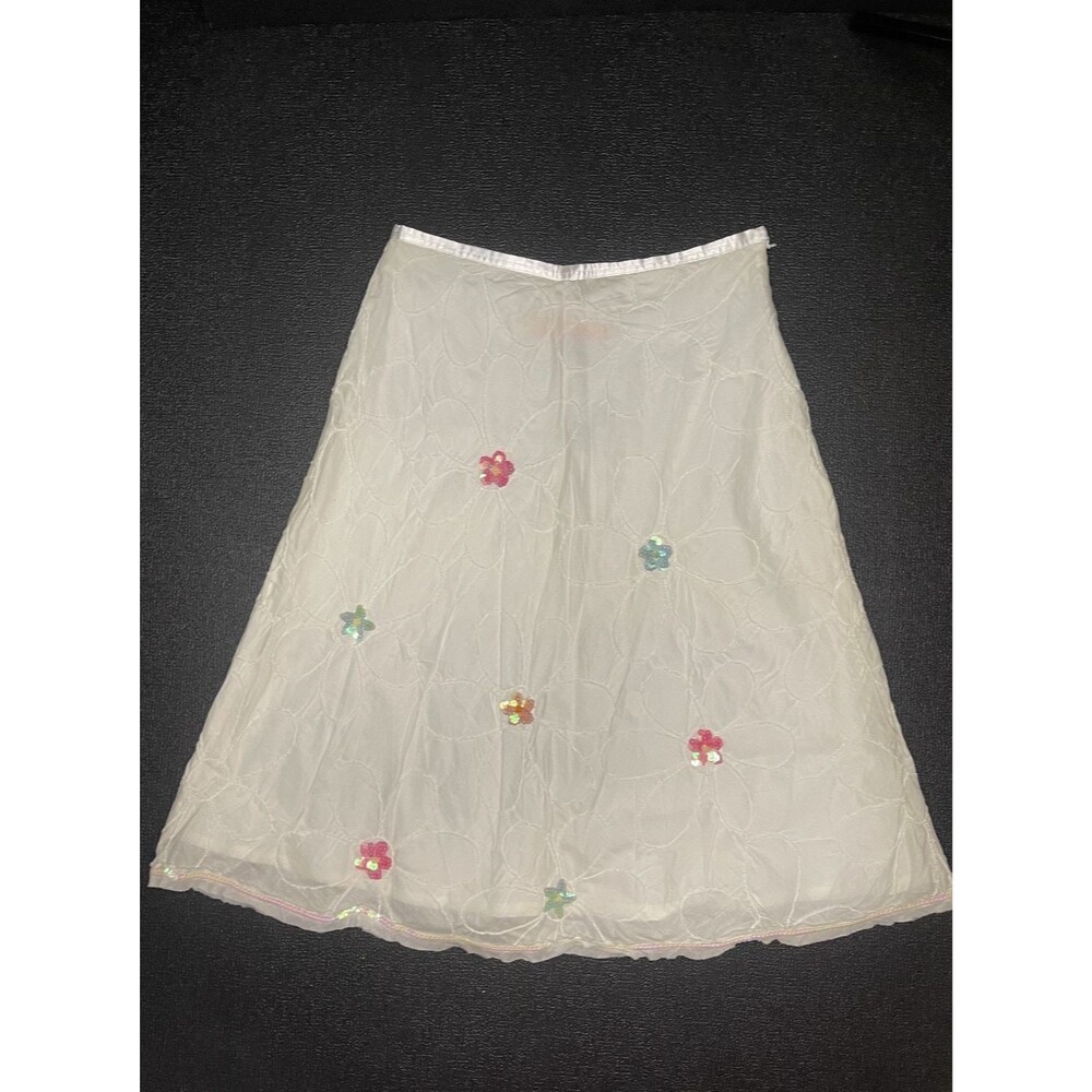CYNTHIA STEFFE Y2K Sz 4 Floral Embroiled Women's Skirt White, Pink and Green